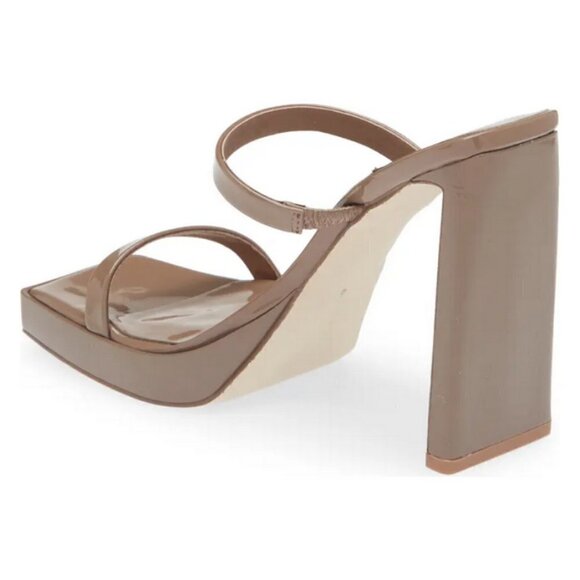 💕JEFFREY CAMPBELL💕 Hustler Platform Sandal Heels Taupe Patent Leather 7.5 NWOT - Picture 4 of 14